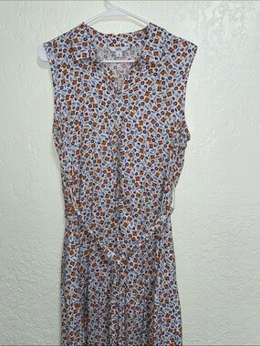 croft & barrow White Maxi Dress with Blue and Brown Floral Print
